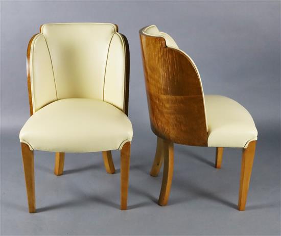 A set of six Art Deco tiger maple cloud back dining chairs, W.1ft 9in. D.2ft H.2ft 11in.